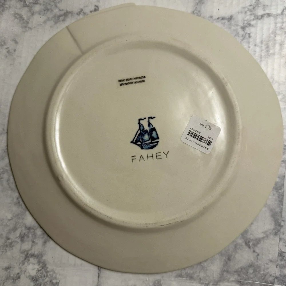 Linda FAHEY Artisan Pacifica Stormy Seas Plate Nautical Ship Anthropologie NEW